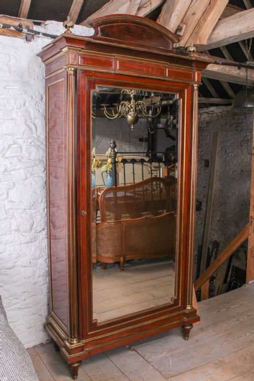 Lovely Single Door Mahogany Armoire with Brass Inlay