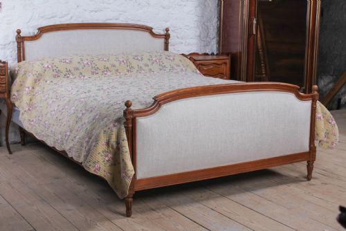 Newly Upholstered Walnut French Empire Style King Size Bed