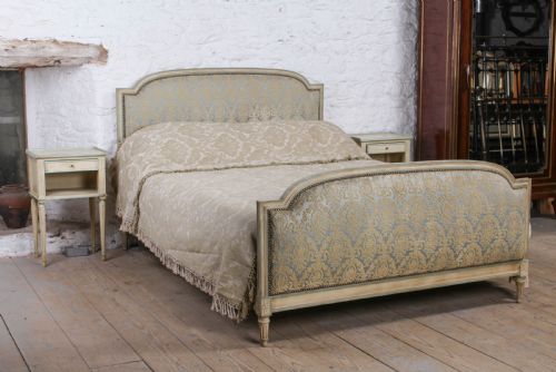Original French Empire Style Upholstered King Sized Bed and Matching Bedsides