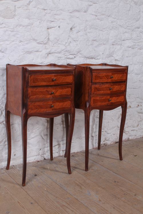 Pretty Pair of Three Drawer French Fruitwood Bedsides