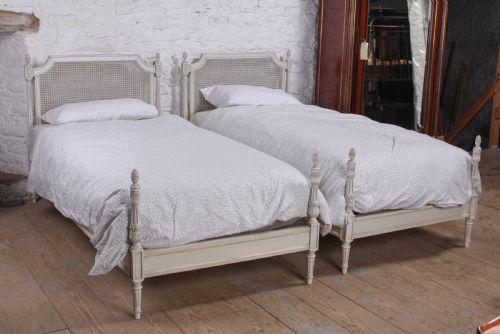 Pair of Painted Single Caned Low End Bed