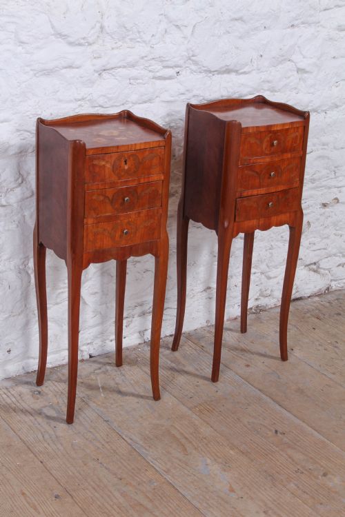 Pretty Little Pair of Marquetry Bedsides
