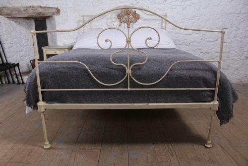 fig 2. Lovely aged  paint forged iron double bed 