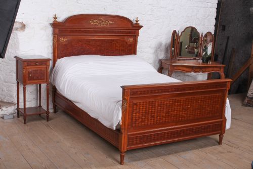 Very Attractive Parquetry and Ormalu Double Bed and Matching Bedside