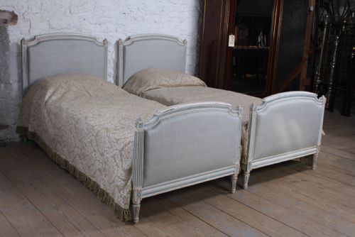 Pretty Pair of French Newly Upholstered Beds