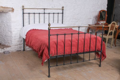 Classic Victorian Double Black and Aged  Brass Bed
