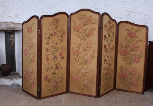 Beautiful Old Art Noveau Five Fold Appliqué Screen