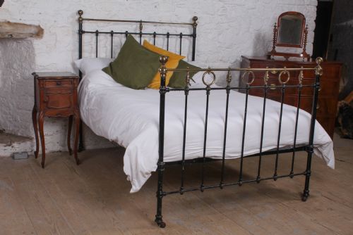 Lovely Good Original Victorian Black and Brass Double Bed
