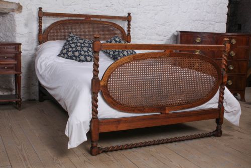 Individual 1930s Oak Caned Double Bed