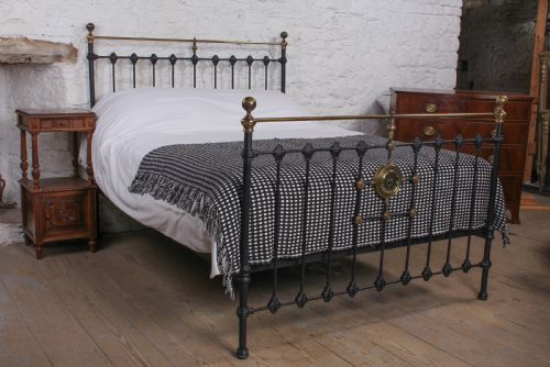 King Size Victorian Brass and Iron Bed with Mirror Motif