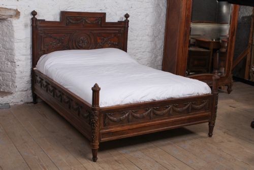 Fabulous Renaissance Style Carved Oak Double Bed with Low Foot Board