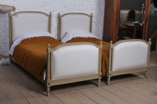 Pretty Pair of Matching French Newly Upholstered Single Beds