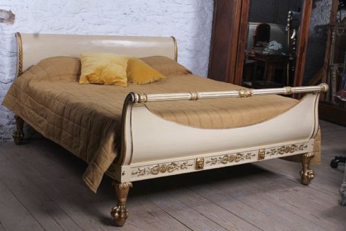 Very Rare Renaissance Style Sleigh Bed with Parcel Gilt