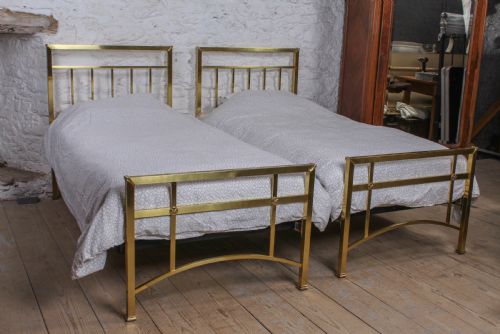 Very Nice Pair of Single Deco Style All Brass Beds