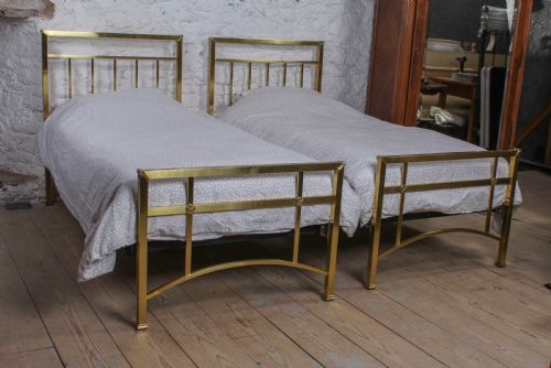fig 1. Very nice pair of single Deco style all brass beds