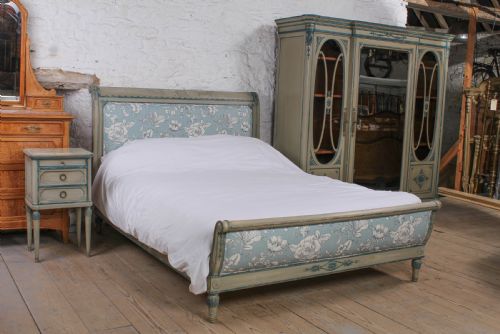 Very Pretty Original Aged Paint French Bed with Matching Armoire and Bedside