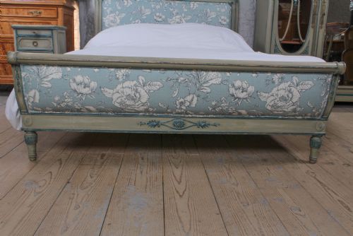 fig 1. Very pretty original aged paint French bed with matching armoire and bedside