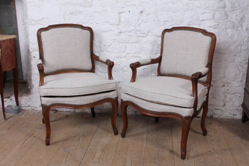 Pretty Pair of Newly Upholstered French Salon Chairs