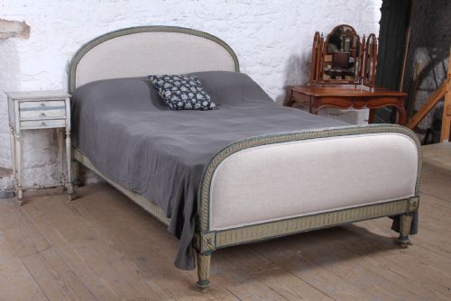 Attractive French Upholstered King Size Bed with Carved Frame