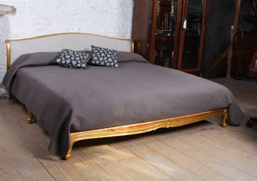 Lovely Big Rare 2 Meter Wide Newly Upholstered Lit Bateau Style Bed