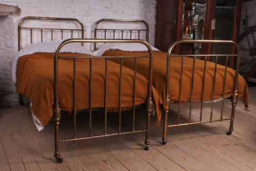 Lovely Pair of Simple All Brass Single Beds (Can Be Joined)