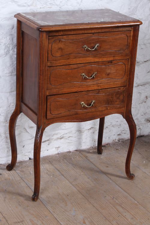 Attractive Three Drawer French Walnut Bedside Table