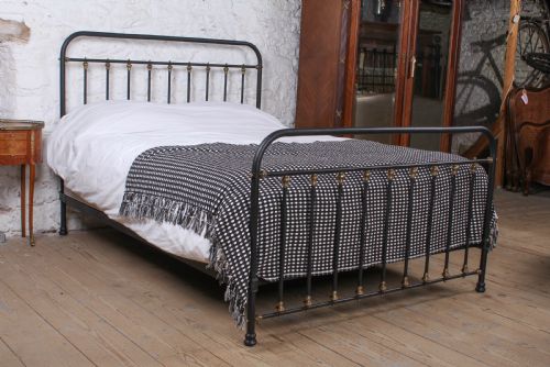 Handsome Black All Iron and Brass French King Size Bed