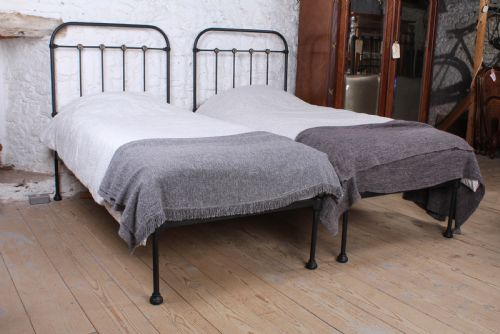 Lovely Hand Finished Pair of Iron and Brass Single Beds