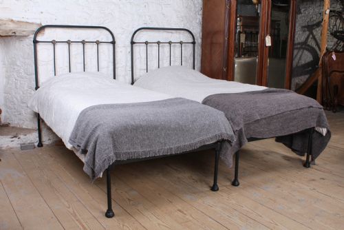fig 1. Lovely hand finished pair of iron and brass single beds