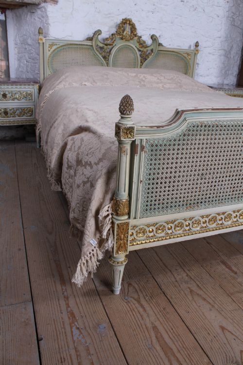 fig 2. Impressive King size Caned Louis XVI style king size bed and matching bedsides