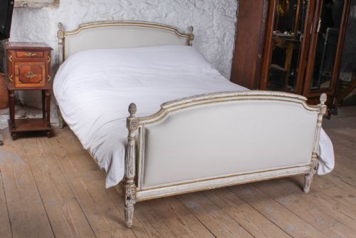 Aged Gilded Paint Work Newly Upholstered French Double Bed