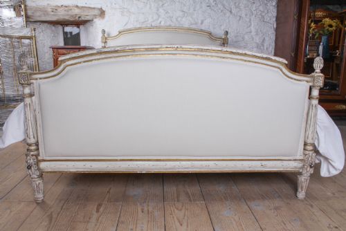 fig 1. Aged gilded paint work newly upholstered French double bed