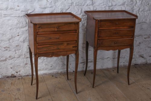 Simple Pair of Three Drawer Walnut Bedsides