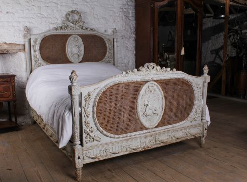 Spectacular French Carved and Caned European King Size Bed