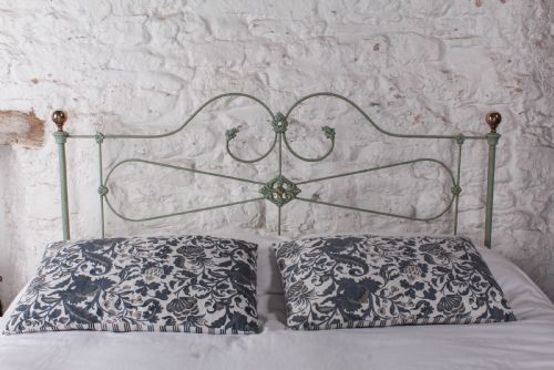 fig 1. Charming Victorian Iron Kingsize English Bed with Brass Knobs.