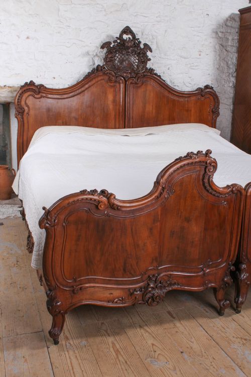 fig 1. Lovely two meter wide super king size carved French walnut bed