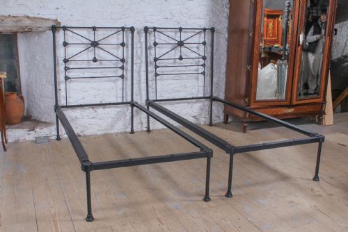 fig 1. Lovely hand finished pair of iron single no end beds (can be joined) 