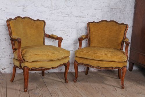 Pretty Pair of French Chairs in Gold Velvet