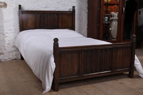 Lovely  Oak Double Bed with Linen Fold Detail