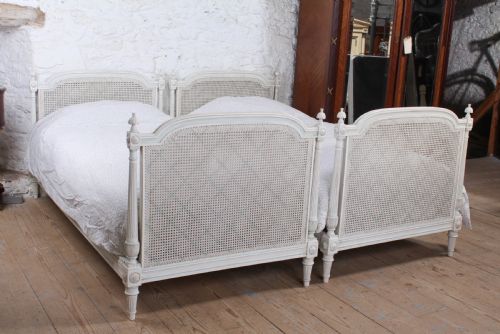 Pretty Pair of French Painted Caned Single Beds
