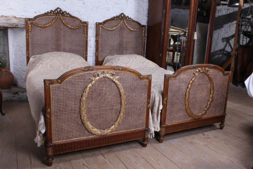 Spectacular Pair of Caned Empire Style Bergere Meter Wide Beds (Can Be Joined)
