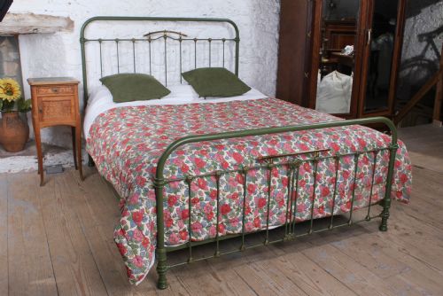 Pretty Green Iron and Brass French King Size Bed