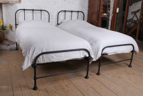 Lovely Simple Pair of Staples  Utilitarian Single Iron Beds (Can Be Joined)