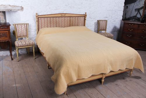 Low End French Upholstered King Size Bed and Chairs