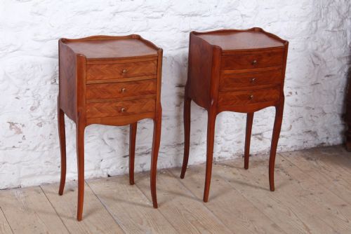 Pretty Pair of Walnut Three Drawer Bedsides