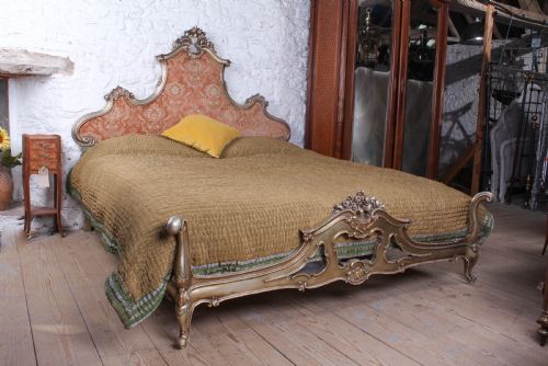 Fabulous Silver Gold Italian Upholstered Rococo Style Super King Bed