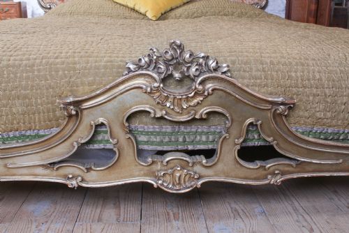 fig 1. Fabulous Silver Gold Italian Upholstered Rococo Style Super King Bed