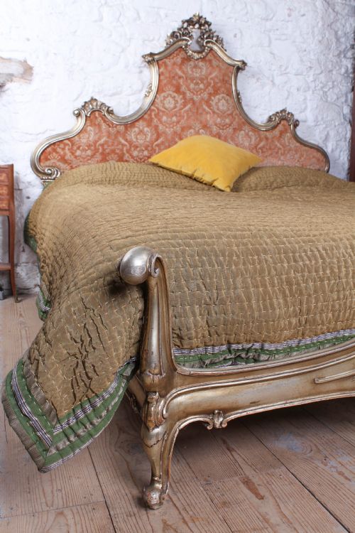 fig 4. Fabulous Silver Gold Italian Upholstered Rococo Style Super King Bed