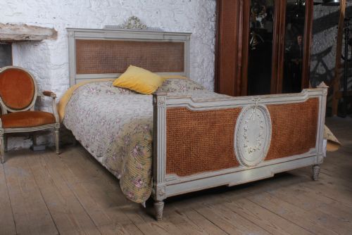 Fabulous French Original Aged Paint King Size Caned Bed