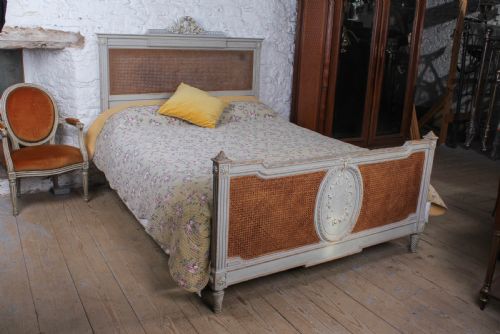fig 1. Fabulous French original aged paint king size caned bed